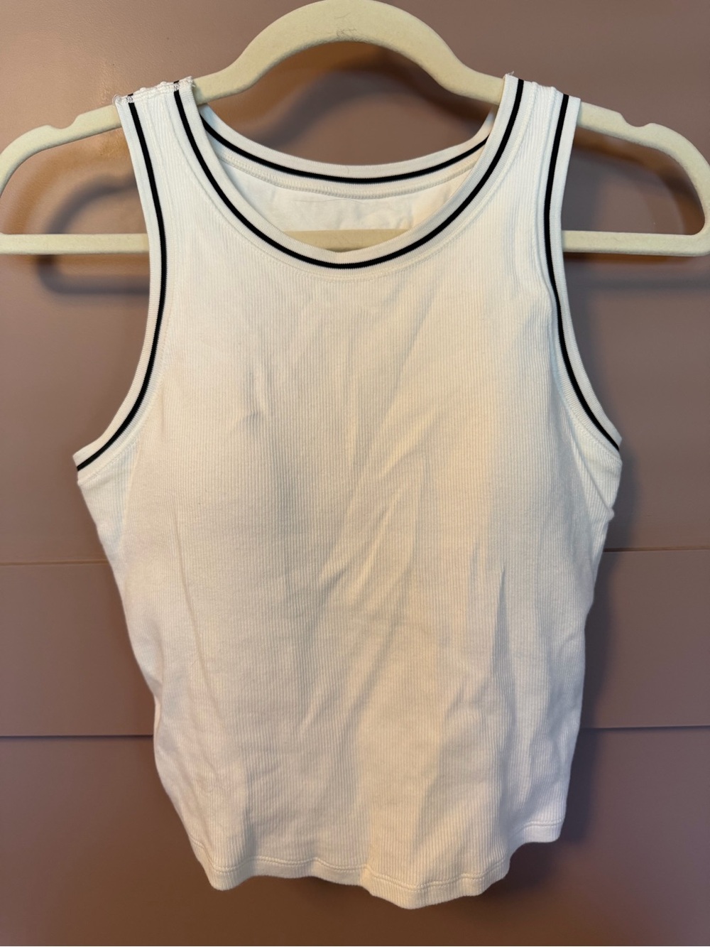 White Ribbed Tank with Black Trim